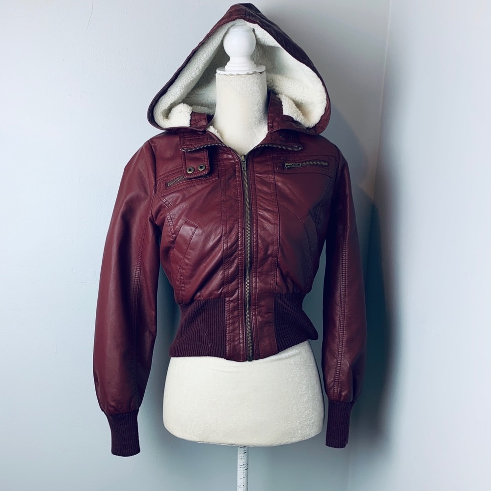 Burgundy faux leather jacket size small